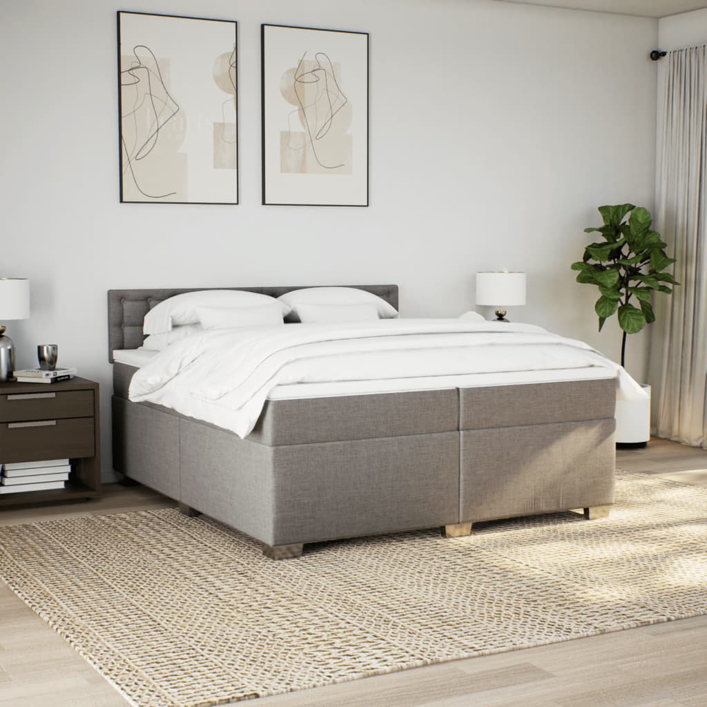 vidaXL Cama box spring con colchón tela gris taupe 200x200 cm