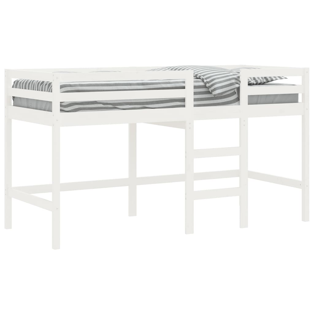 vidaXL Cama alta de niños escalera madera maciza pino blanco 90x200 cm