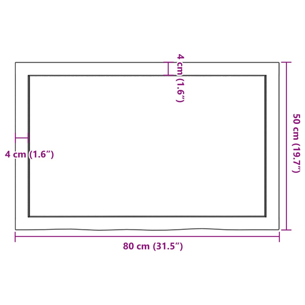 vidaXL Encimera baño madera maciza tratada marrón oscuro 80x50x(2-6)cm