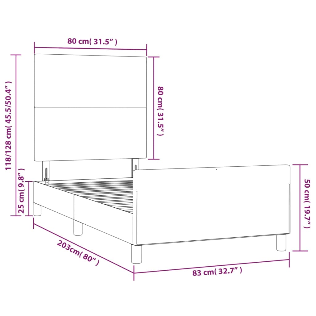 vidaXL Estructura de cama con cabecero cuero sintético gris 80x200 cm