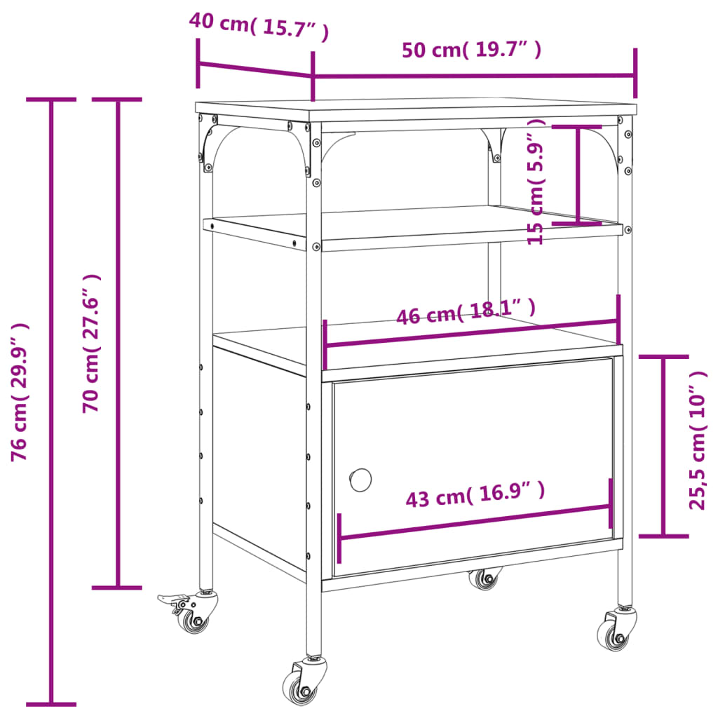 vidaXL Soporte de impresora 3 niveles marrón roble 50x40x76 cm