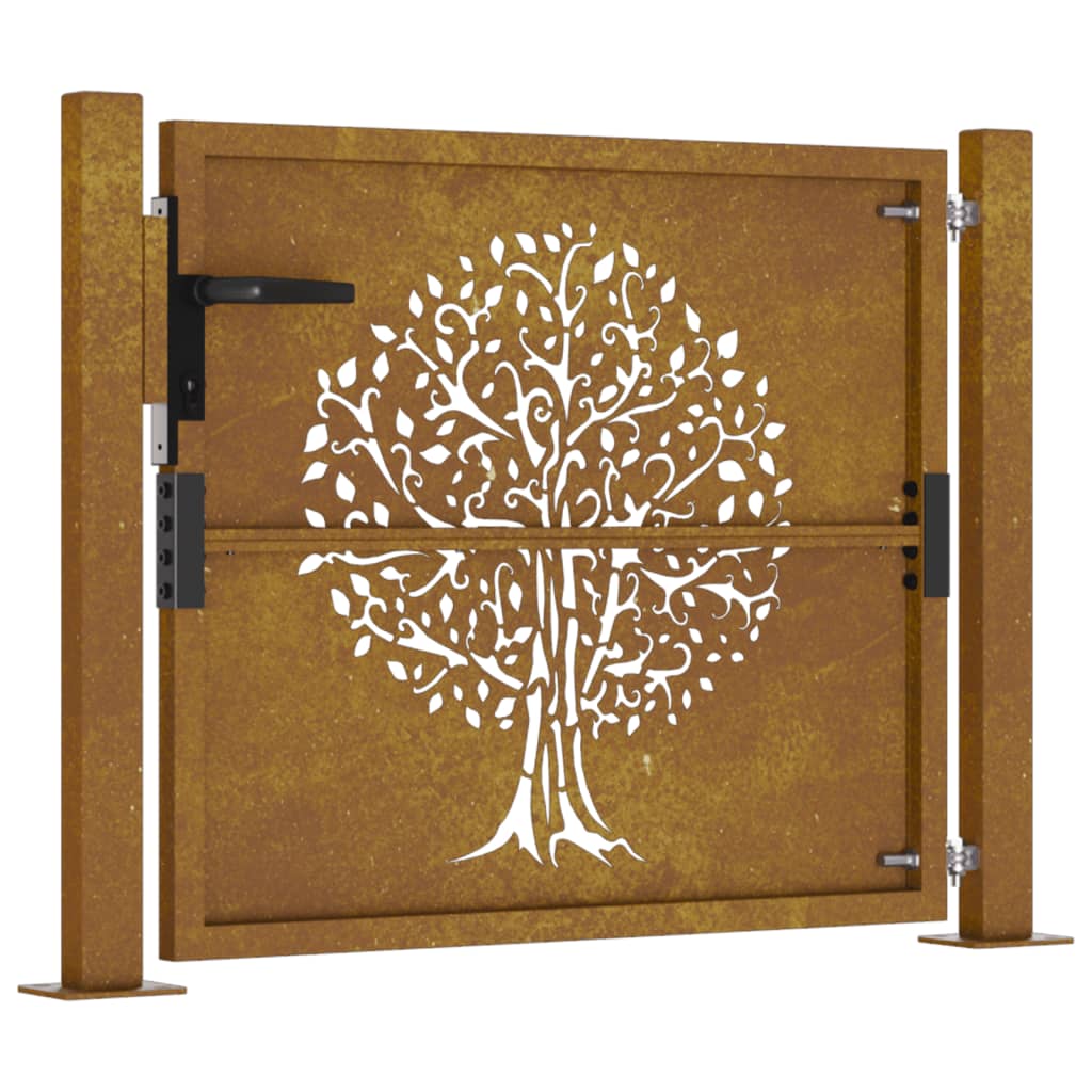 vidaXL Puerta de jardín acero corten diseño árbol 105x105 cm