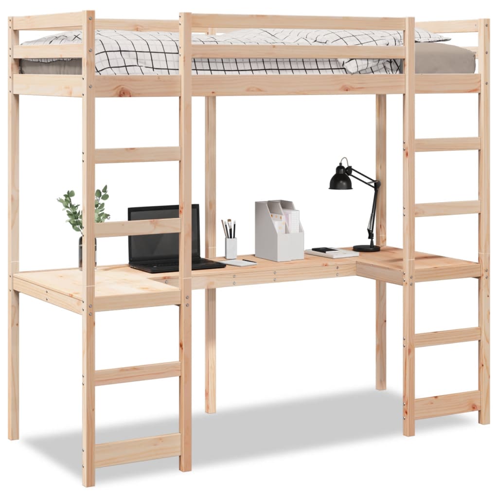 vidaXL Estructura de cama alta con escritorio madera de pino 90x200 cm