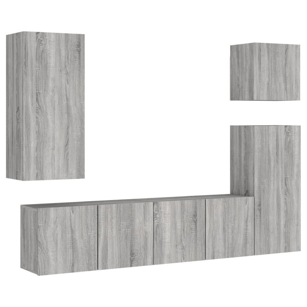 vidaXL Muebles de TV de pared 5 pzas madera de ingeniería gris Sonoma