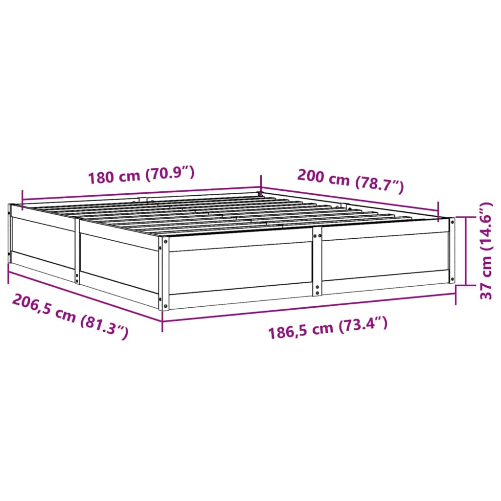 vidaXL Cama sin colchón madera maciza de pino blanca 180x200 cm