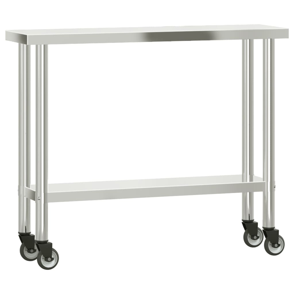 vidaXL Mesa de trabajo de cocina con ruedas acero inox 110x30x85 cm