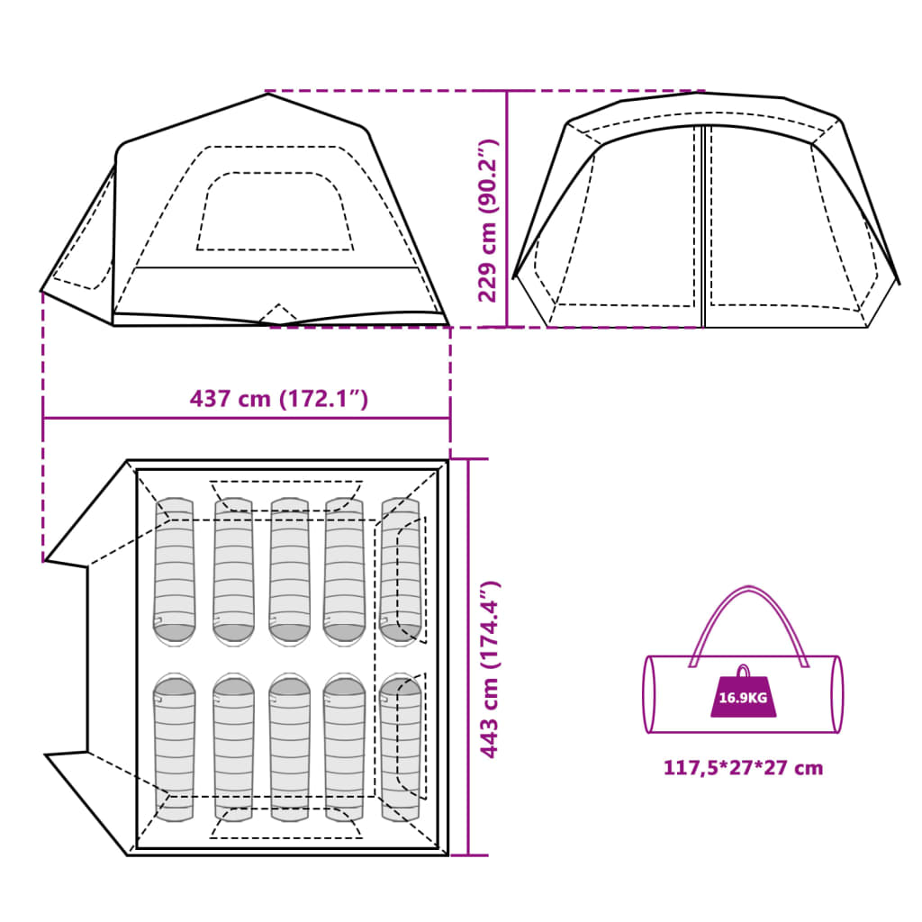 vidaXL Tienda familiar 10 personas impermeable apertura rápida azul