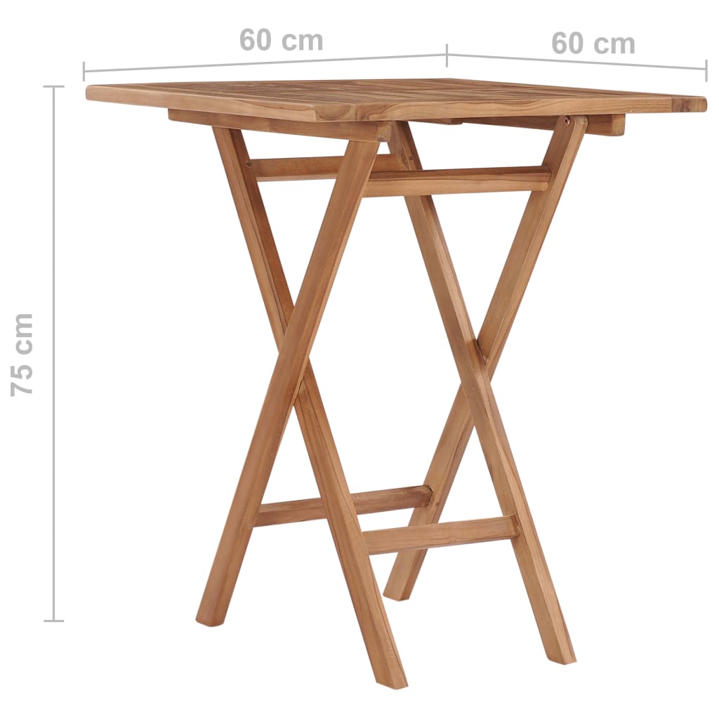 vidaXL Mesa plegable de jardín madera maciza de teca 60x60x75 cm