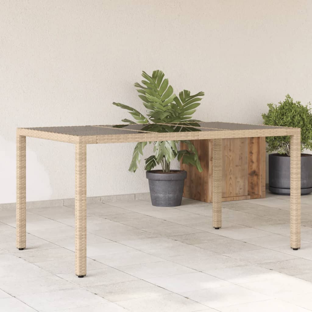 vidaXL Mesa de jardín superficie de vidrio ratán PE beige 150x90x75 cm