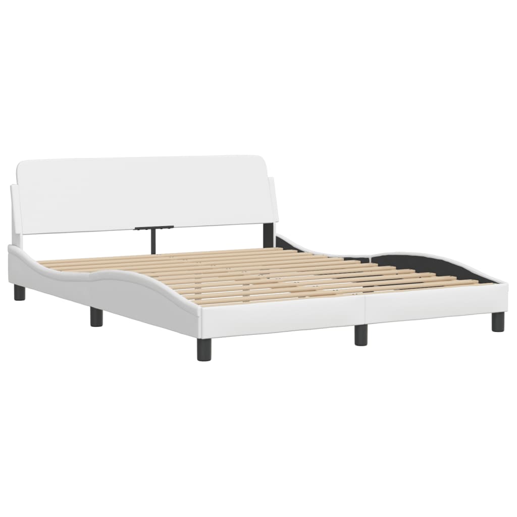 vidaXL Estructura de cama con luces LED cuero PE blanco 160x200 cm