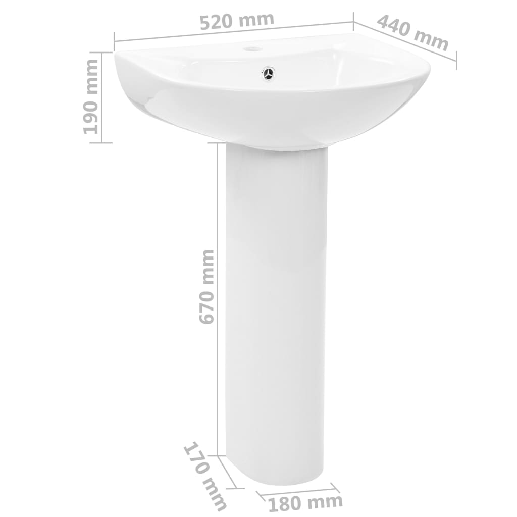 vidaXL Lavabo de pie de cerámica blanco 520x440x190 mm