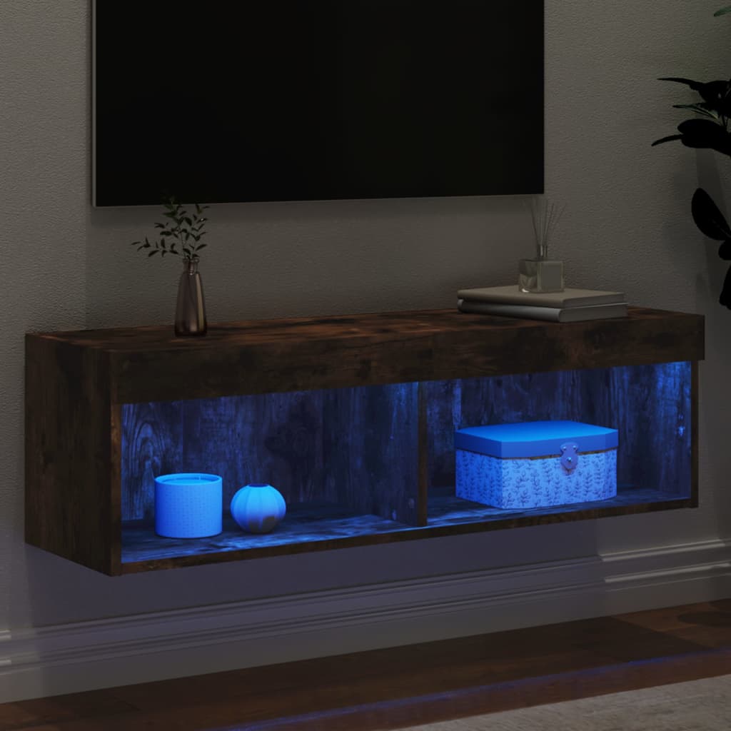 vidaXL Mueble para TV con luces LED roble ahumado 100x30x30 cm