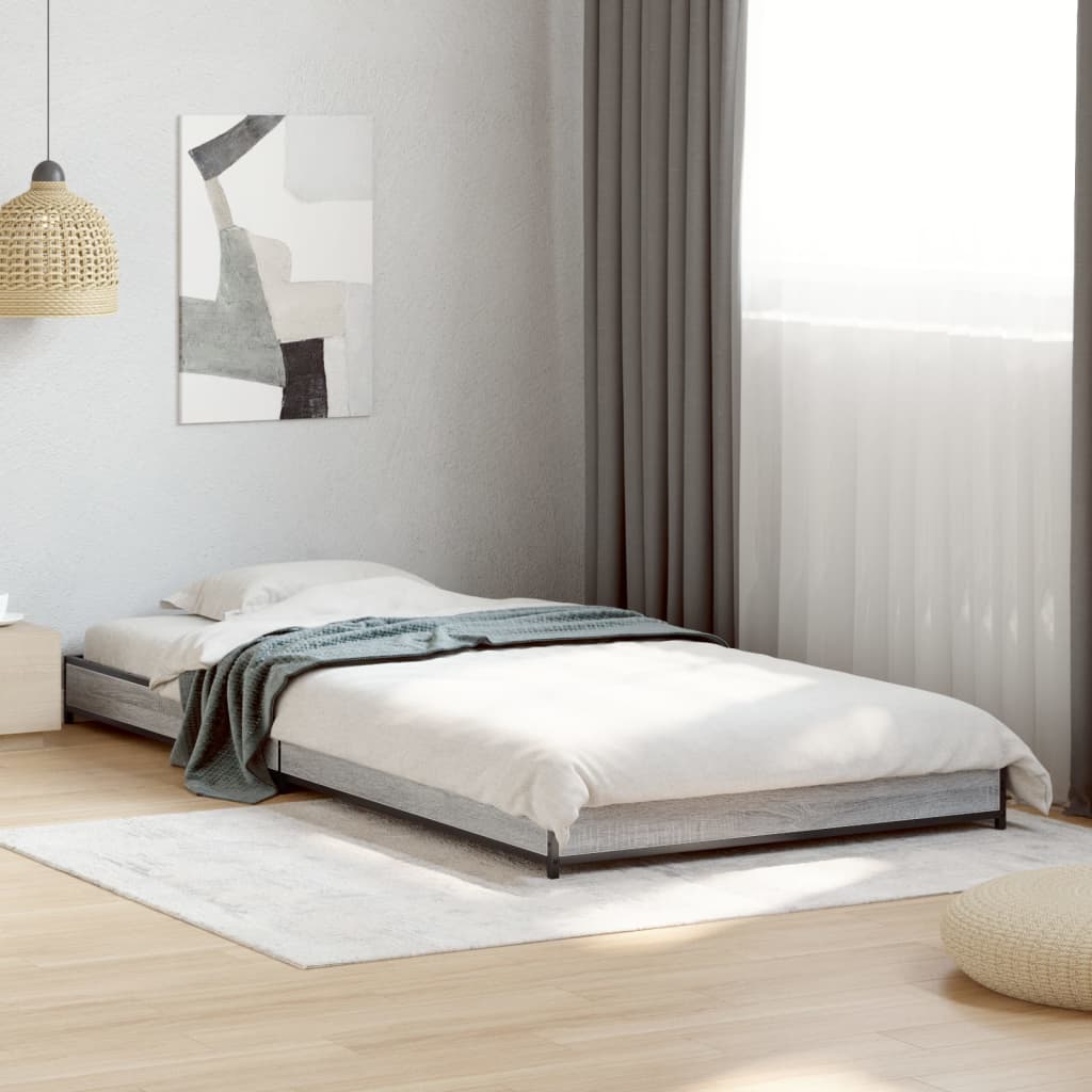 vidaXL Estructura cama madera ingeniería metal gris Sonoma 75x190 cm