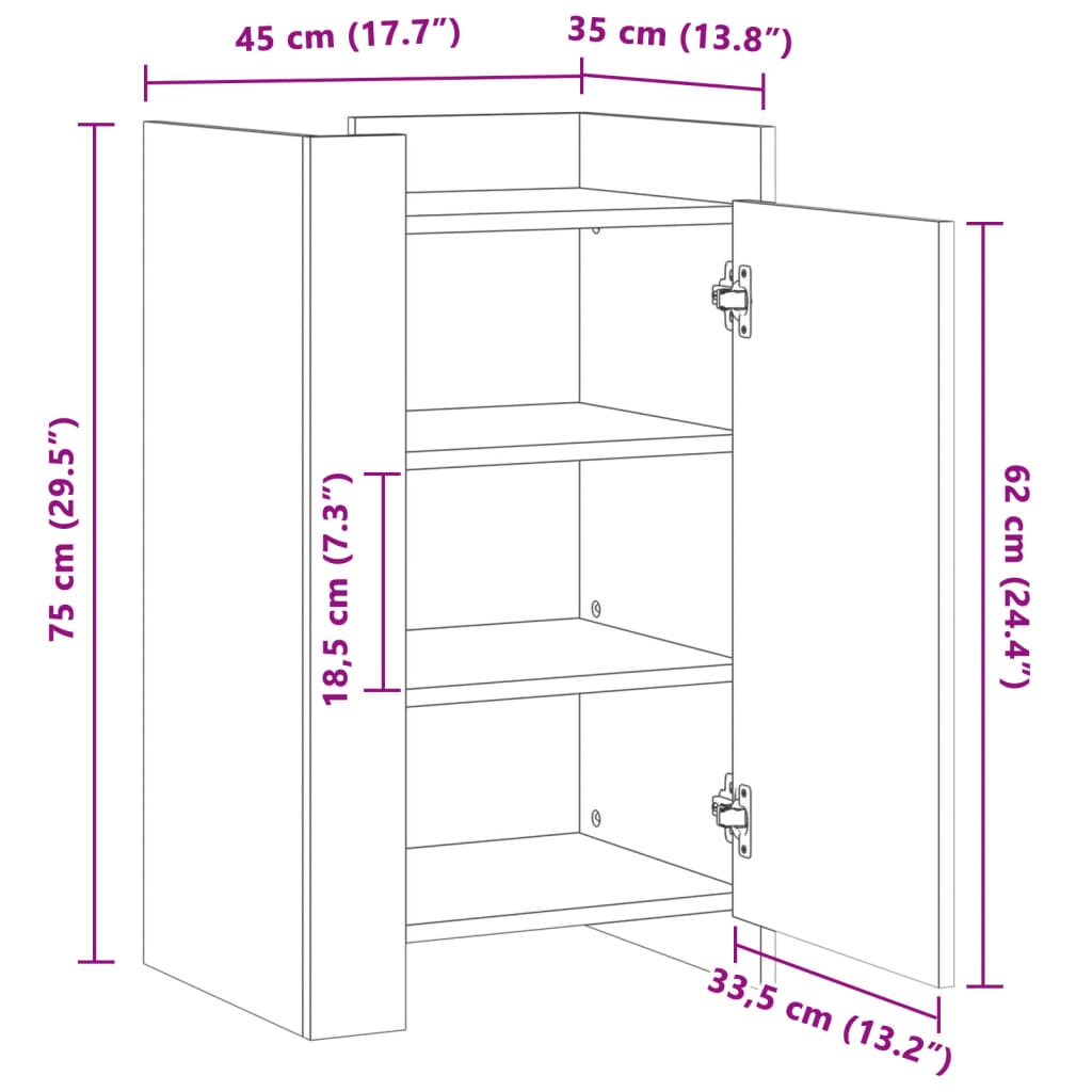 vidaXL Aparador madera de ingeniería gris Sonoma 45x35x75 cm