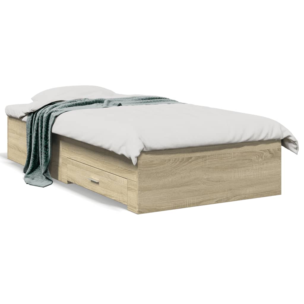 vidaXL Cama con cajones madera ingeniería roble Sonoma 90x200 cm