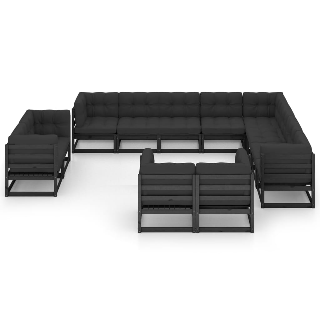 vidaXL Set de muebles de jardín 12 pzas con cojines madera pino negro