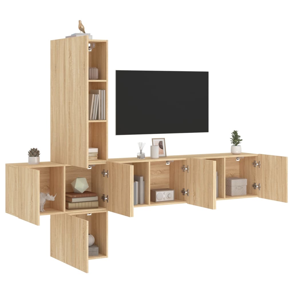 vidaXL Muebles de TV de pared 5 pzas madera de ingeniería roble Sonoma