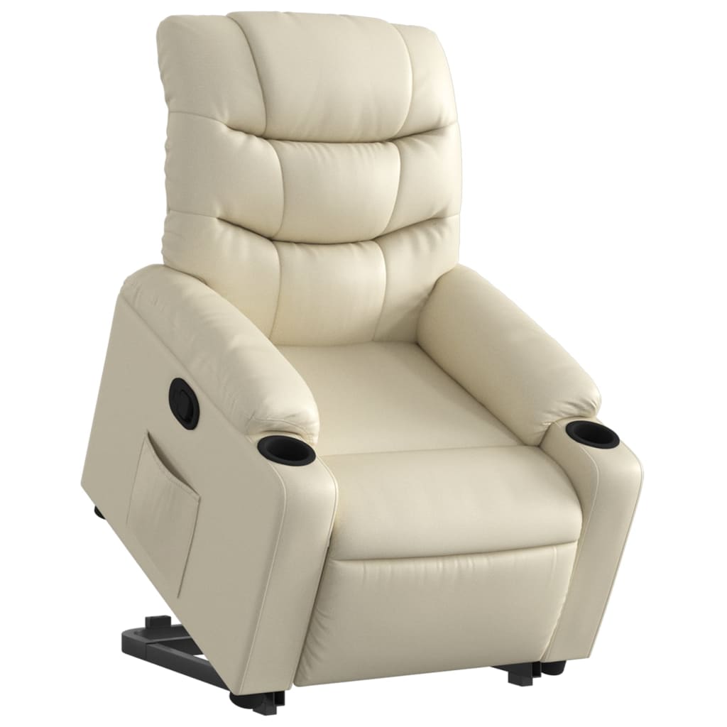 vidaXL Sillón reclinable elevable cuero artificial color crema