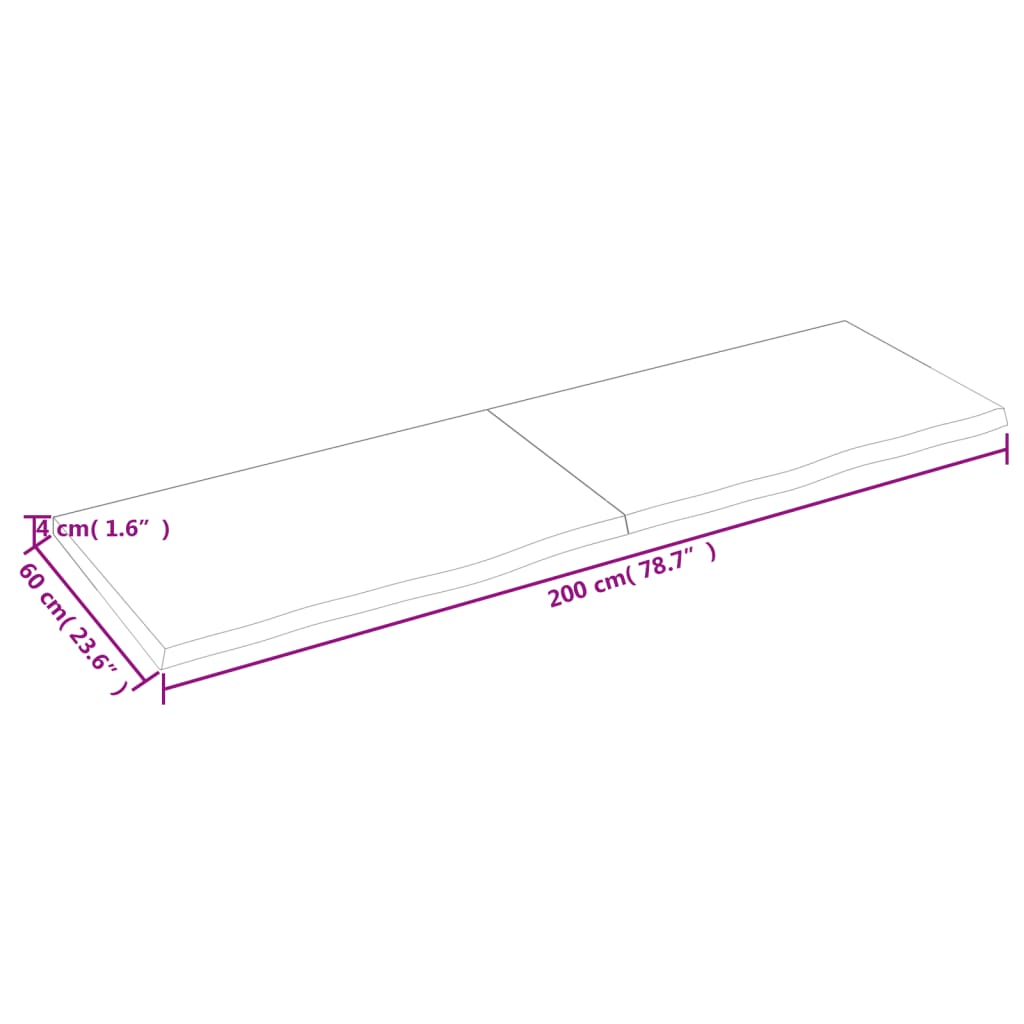 vidaXL Encimera de baño madera maciza sin tratar 200x60x(2-4) cm