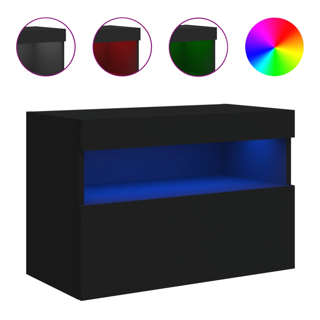 vidaXL Mueble de TV de pared con luces LED negro 60x30x40 cm