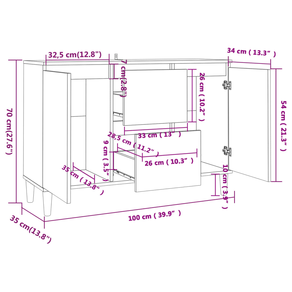 vidaXL Aparador de madera de ingeniería gris Sonoma 101x35x70 cm