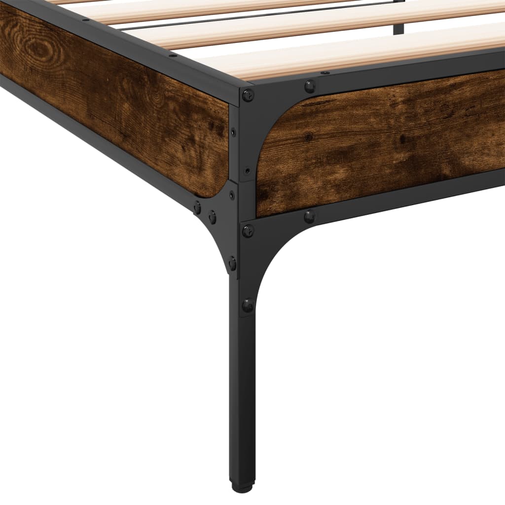 vidaXL Estructura cama madera ingeniería metal roble humo 75x190 cm