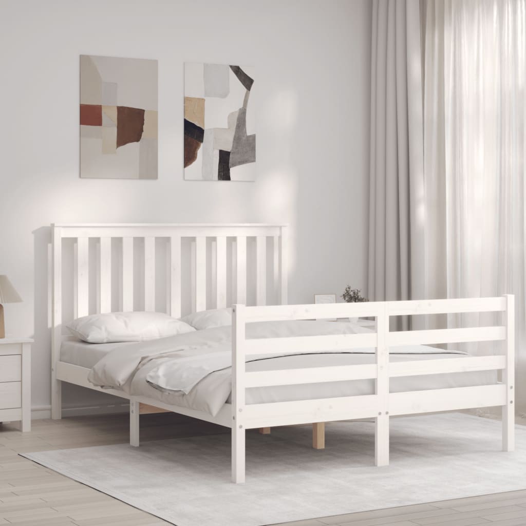 vidaXL Estructura cama de matrimonio con cabecero madera maciza blanco