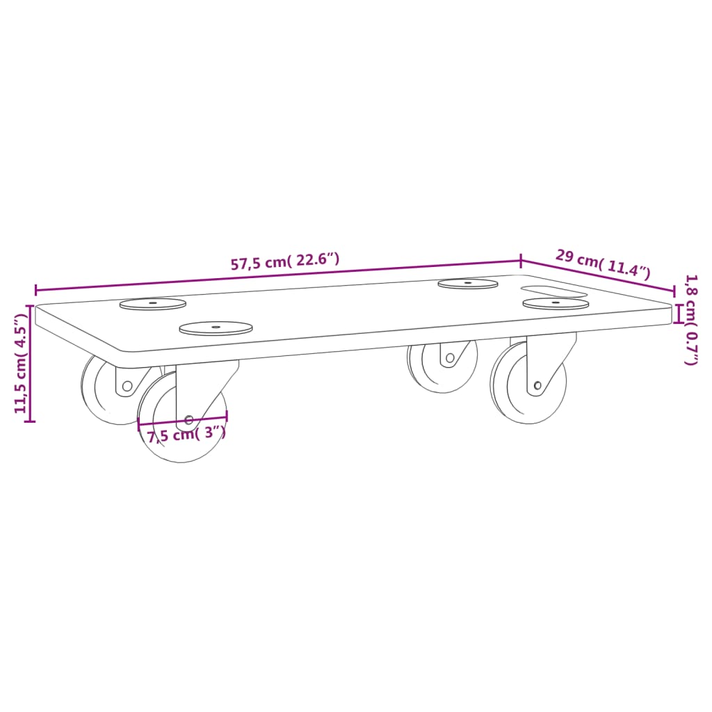 vidaXL Soportes con ruedas 6 uds madera de ingeniería rectangular