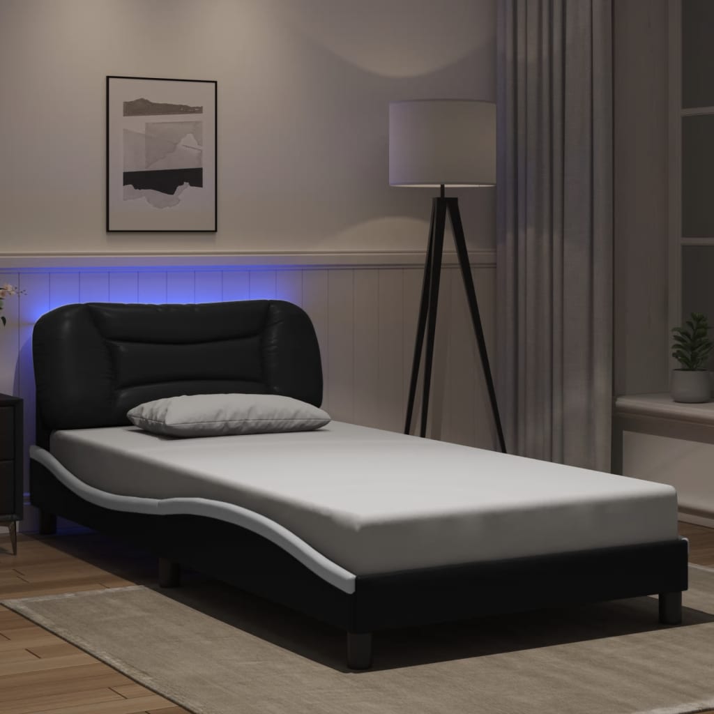 vidaXL Estructura cama con LED cuero sintético negro blanco 100x200 cm