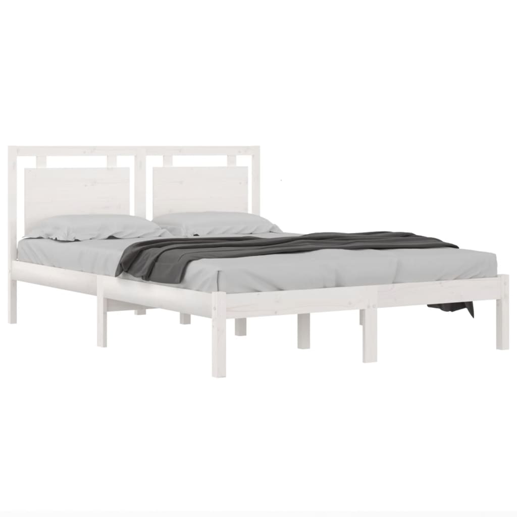 vidaXL Estructura de cama de madera maciza blanca 135x190 cm