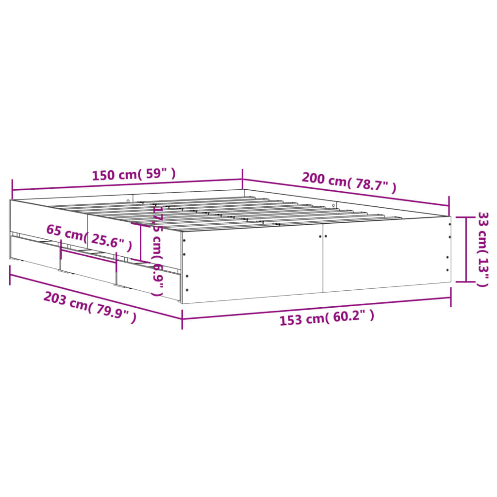 vidaXL Cama con cajones madera ingeniería roble Sonoma 150x200 cm