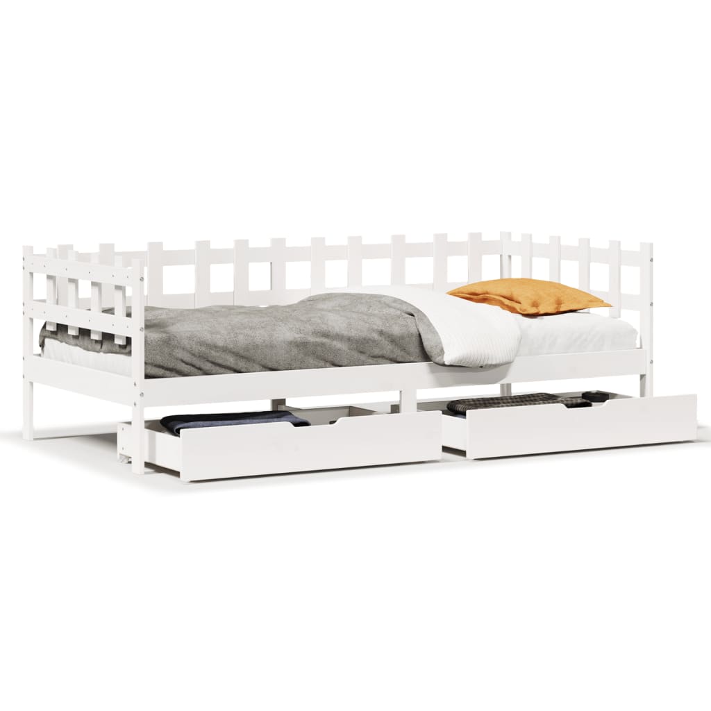 vidaXL Sofá cama con cajones madera maciza de pino blanca 90x190 cm