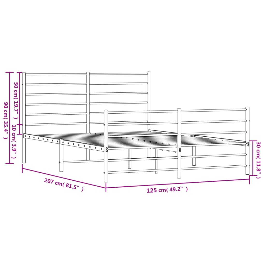 vidaXL Estructura cama sin colchón con estribo metal blanco 120x200 cm