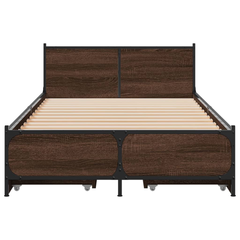 vidaXL Cama con cajones madera de ingeniería marrón roble 100x200 cm