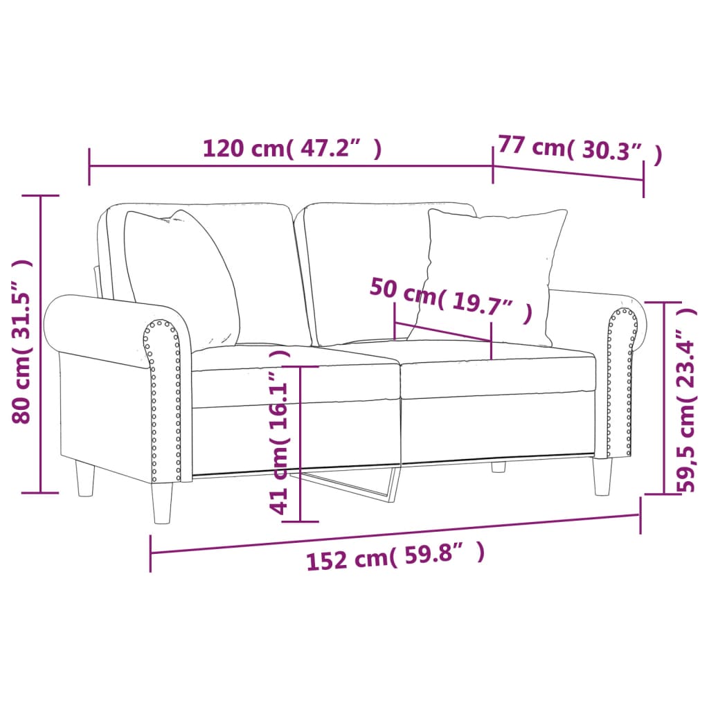 vidaXL Sofá de 2 plazas con cojines cuero sintético capuchino 120 cm