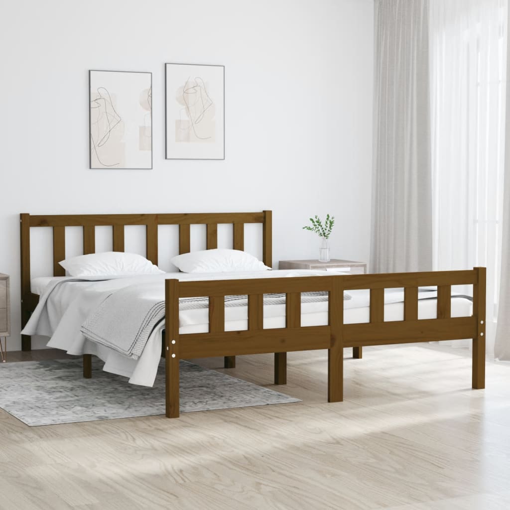 vidaXL Estructura de cama madera maciza marrón miel 140x190 cm