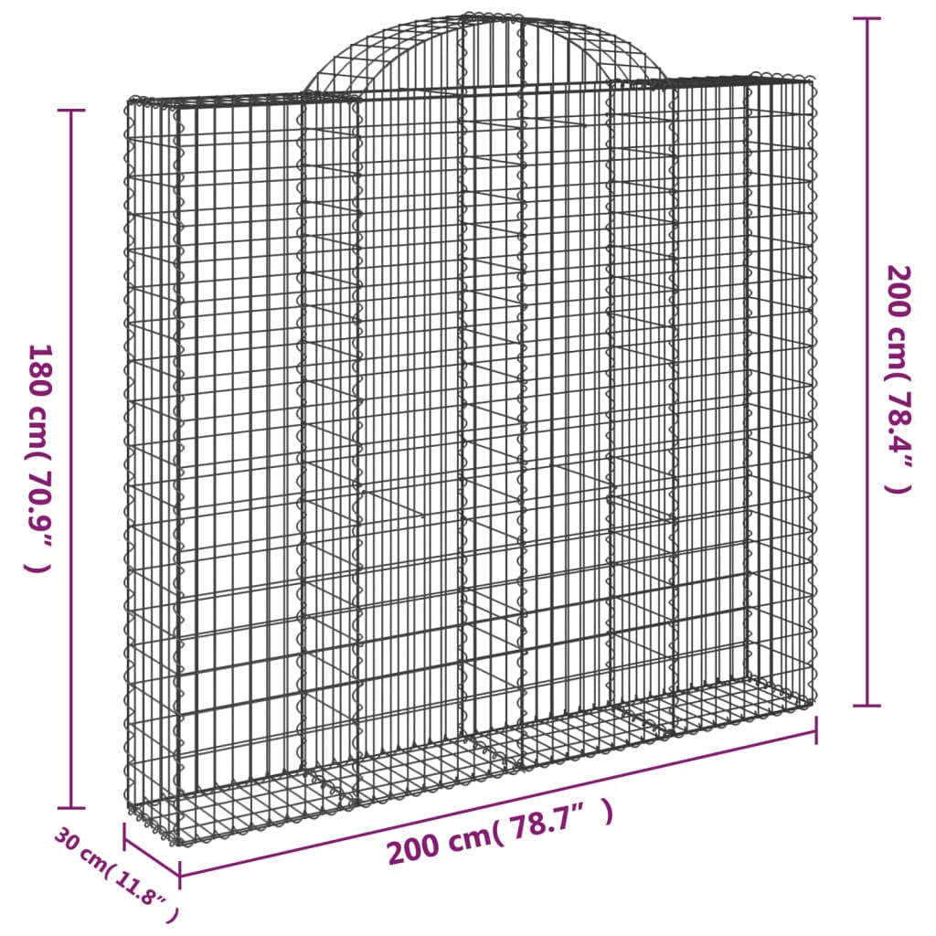 vidaXL Cestas de gaviones 7 uds forma de arco hierro 200x30x180/200 cm