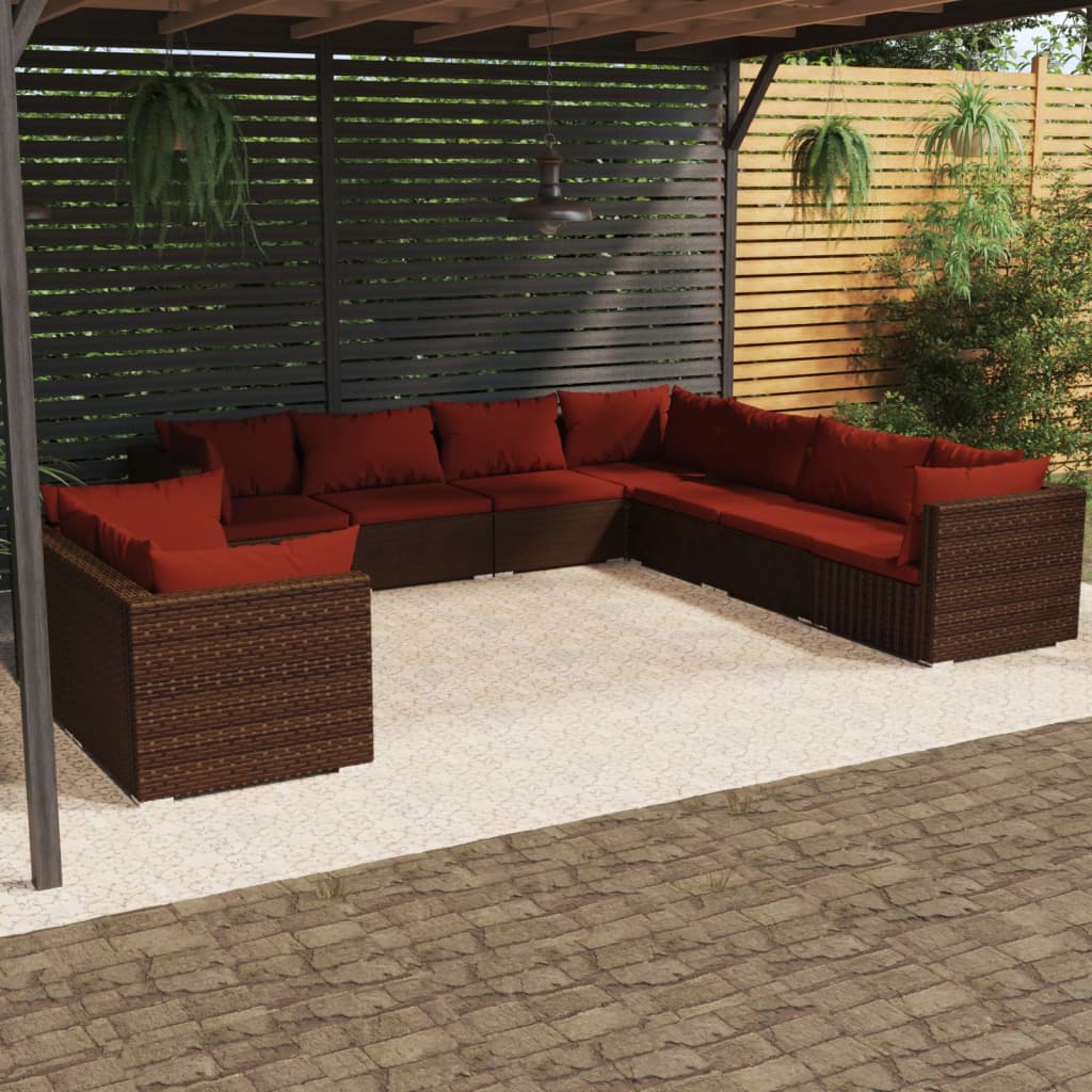 vidaXL Set muebles de jardín 9 piezas y cojines ratán sintético marrón