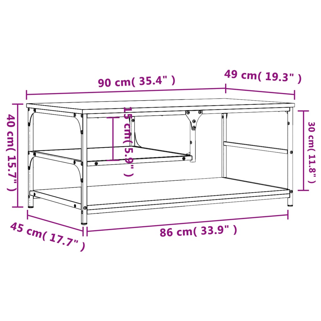 vidaXL Mesa de centro madera de ingeniería roble ahumado 90x49x40 cm