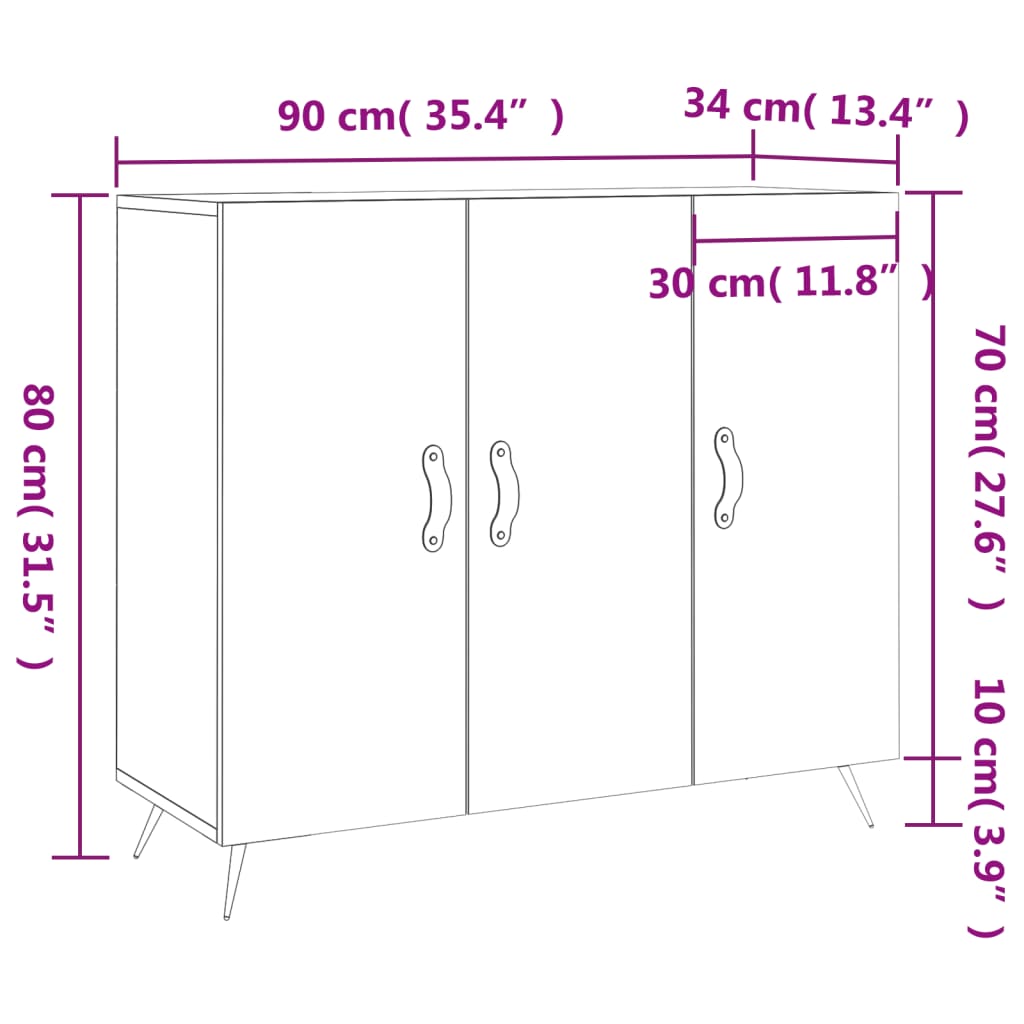 vidaXL Aparador de madera de ingeniería blanco brillo 90x34x80 cm