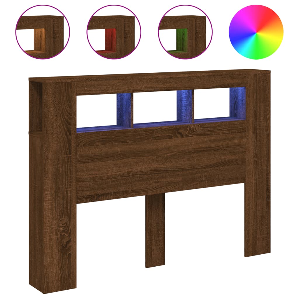 vidaXL Cabecero LED madera ingeniería marrón roble 140x18,5x103,5 cm