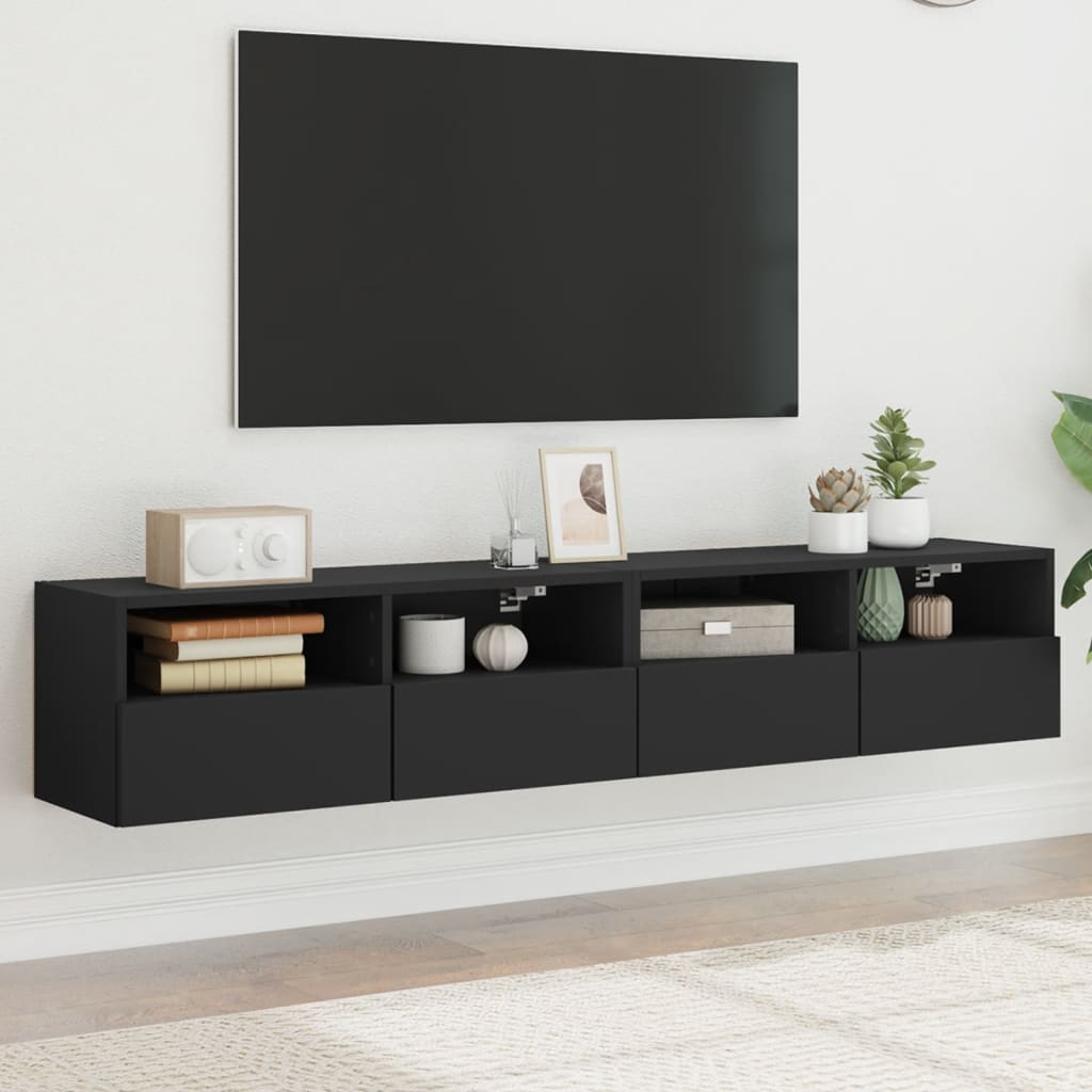 vidaXL Muebles de pared TV 2 uds madera ingeniería negro 80x30x30 cm