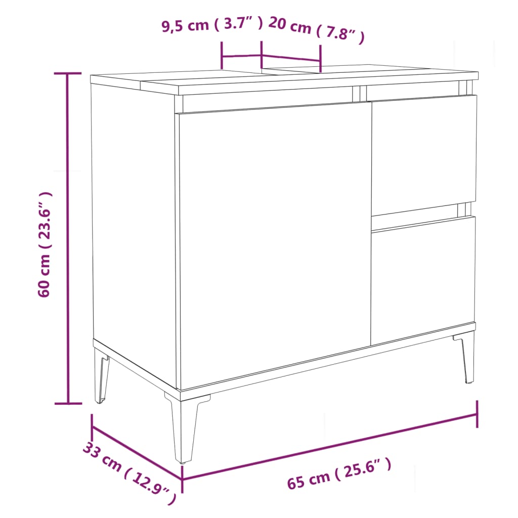 vidaXL Armario de baño madera contrachapada roble Sonoma 65x33x60 cm