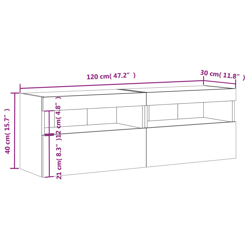 vidaXL Muebles de TV de pared con luces LED 2 uds negro 60x30x40 cm