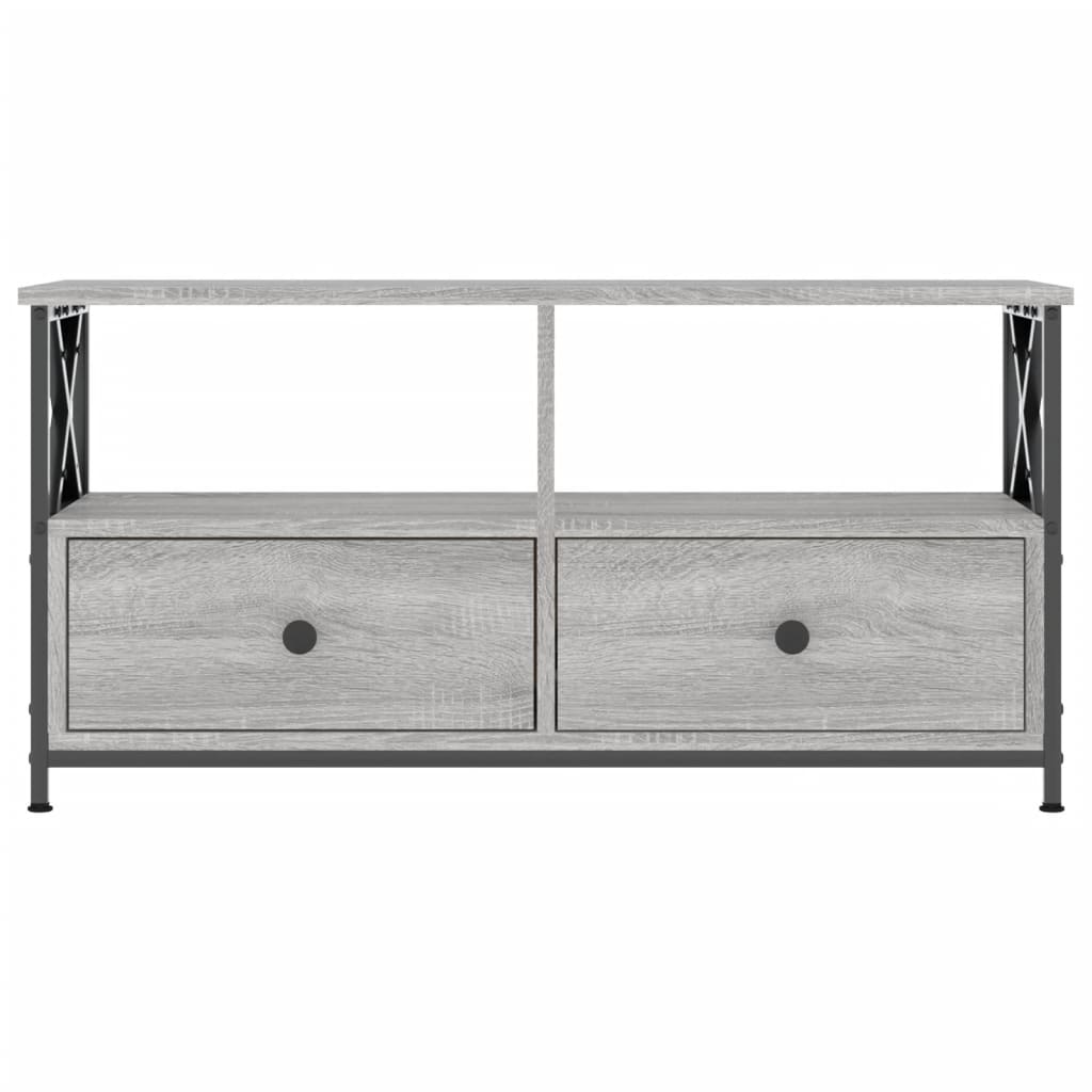 vidaXL Mueble TV hierro y madera contrachapada gris Sonoma 90x33x45 cm