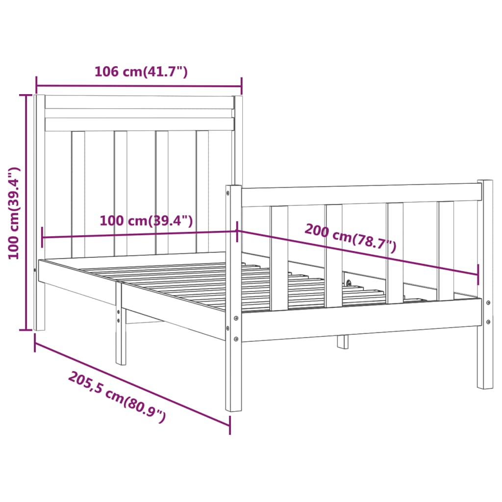 vidaXL Estructura de cama sin colchón madera de pino blanco 100x200 cm