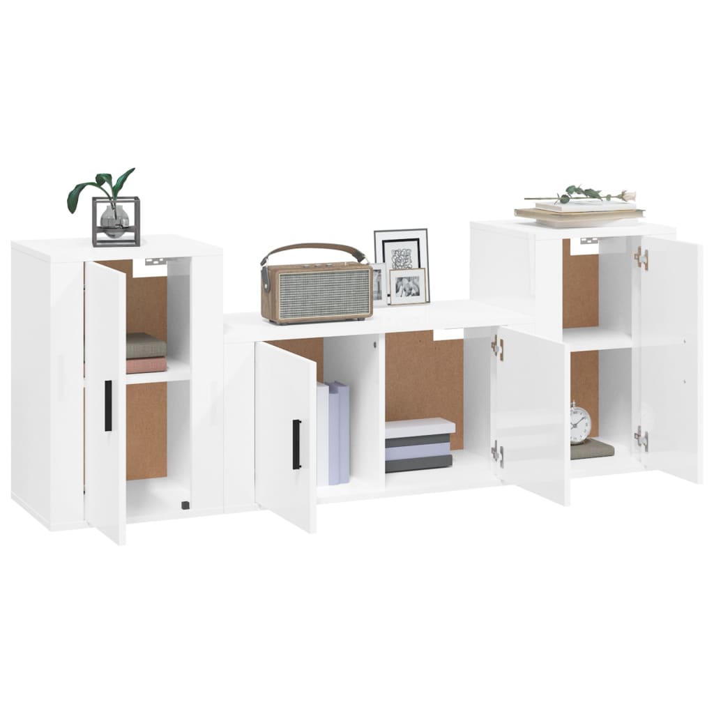 vidaXL Set de muebles de TV 3 pzas madera contrachapada blanco brillo