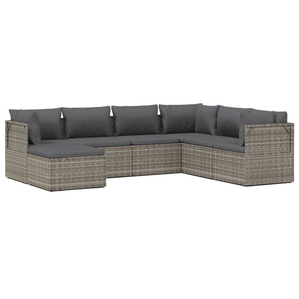 vidaXL Set de muebles de jardín 7 pzas y cojines ratán sintético gris