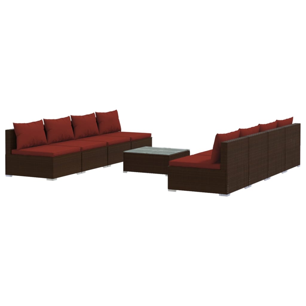 vidaXL Set muebles de jardín 9 piezas y cojines ratán sintético marrón