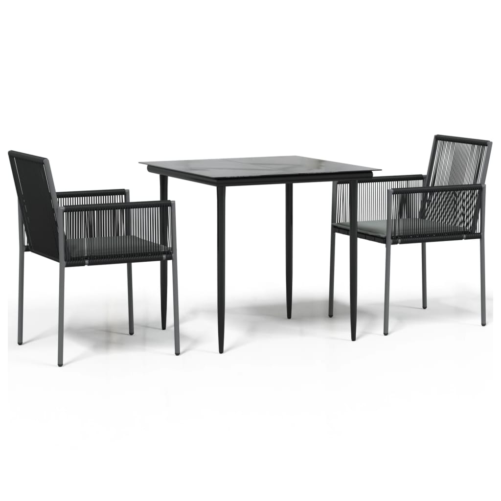 vidaXL Set comedor jardín 3 pzas y cojines acero ratán sintético negro